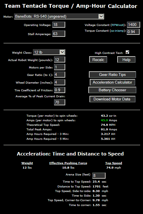 Tentacle calculator example screen